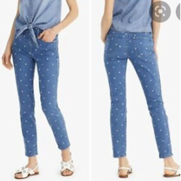 J Crew Jeans Vintage Straight Blue White Polka Dot Stretch Pants Women’s… - Picture 1 of 9